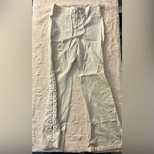White Lace Up Flare Pants